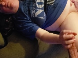 BBW enjoying with herself at the sofa wishes a troublesome cock to suck