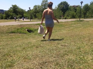 Spouse chilling in park with get dressed flashing thong and cameltoe