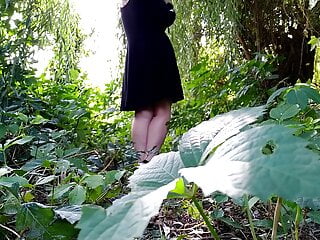 I take off my panties and pee powerfully outdoor