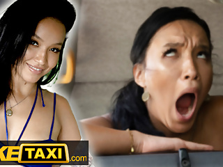 Faux Taxi Bikini Babe Asia Vargas strips at the back of the cab to the drivers pleasure
