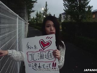 Eastern horny lady Ako Nishino hitchhikes a automobile and cock sucking a stranger uncensored.