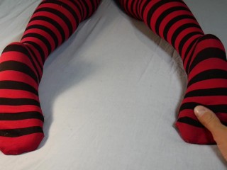 Therapeutic massage and Tickle MILF’s Soles, Legs in Lengthy Striped Socks – Tickling Toes