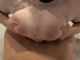 SWAG WET PAIZURI (TITS FUCK) AND CUM UNDER HER WHITE WET CLOTHES.