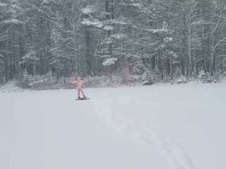 Hardcore tgirl strips and jerks herself within the snow