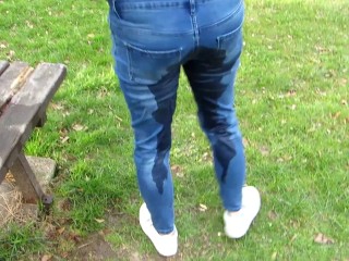 BIG VIDEO -Pissing my denims on public position with passers
