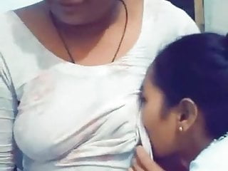 Indian lesbian daughter sucking mother's boobs