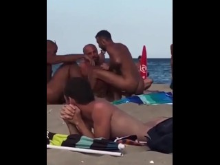 Public threesome fuck at the seashore