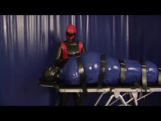 Latex Woman Heavy Rubber Slave In Inflatable Bondage Bag And Breath Keep watch over