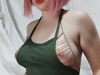 Goddess Asian displays braless boobs flashing panties wonder