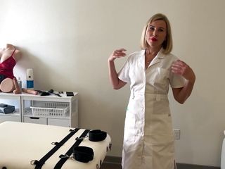 Blond milf tries out the blowjob device on a dude in a masks