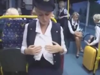 Busty Blonde Flight Attendant Jerks Off Jap Man Dude in Bus