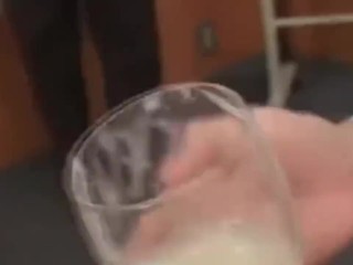 Actual teenager beverages a large number of cum from a tumbler
