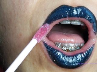 Gothic Darkish Blue Lipstick and Shiny Lips