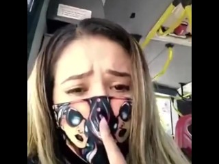 Spanish babe masturbating and squirting on a public buss below quarantine