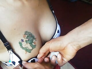 Tattoo on desi Indian giant boobs youngster lady