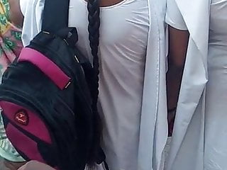 Tamil school ladies appearing their bra colour in white uniform