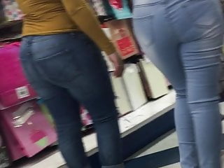 Candid mother and daughter ass