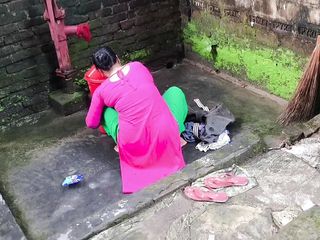 I all of sudden see my step aunty cleansing garments I went at the back of her and began fucking her ass