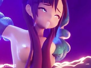 Hentai GENSHIN IMPACT Mona Anal Pussy Mouth ALL HOLES TOGETHER through Magic Tentacles DP