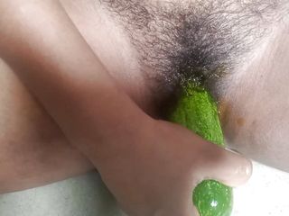 Entire CUCUMBER in My DARK pussy . Taking A Large Cucumber in my pussy .  Fucking with cucumber . Painful intercourse video.