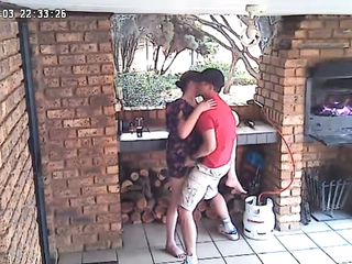 Spycam: CC TV self catering accomodation couple fucking on entrance porch of nature reserve