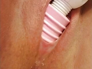Watch as Da ddys little princess rubs tight shaved pussy shoves giant vibrator head deep inside of until dripping w creamy cum